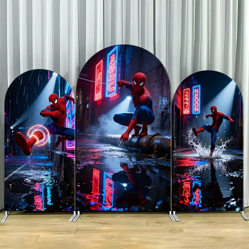

Arch Backdrop Cover Single Side Spider Man Neon City Urban Splash Party Decoration Photo Booth Background Props Event Supplies