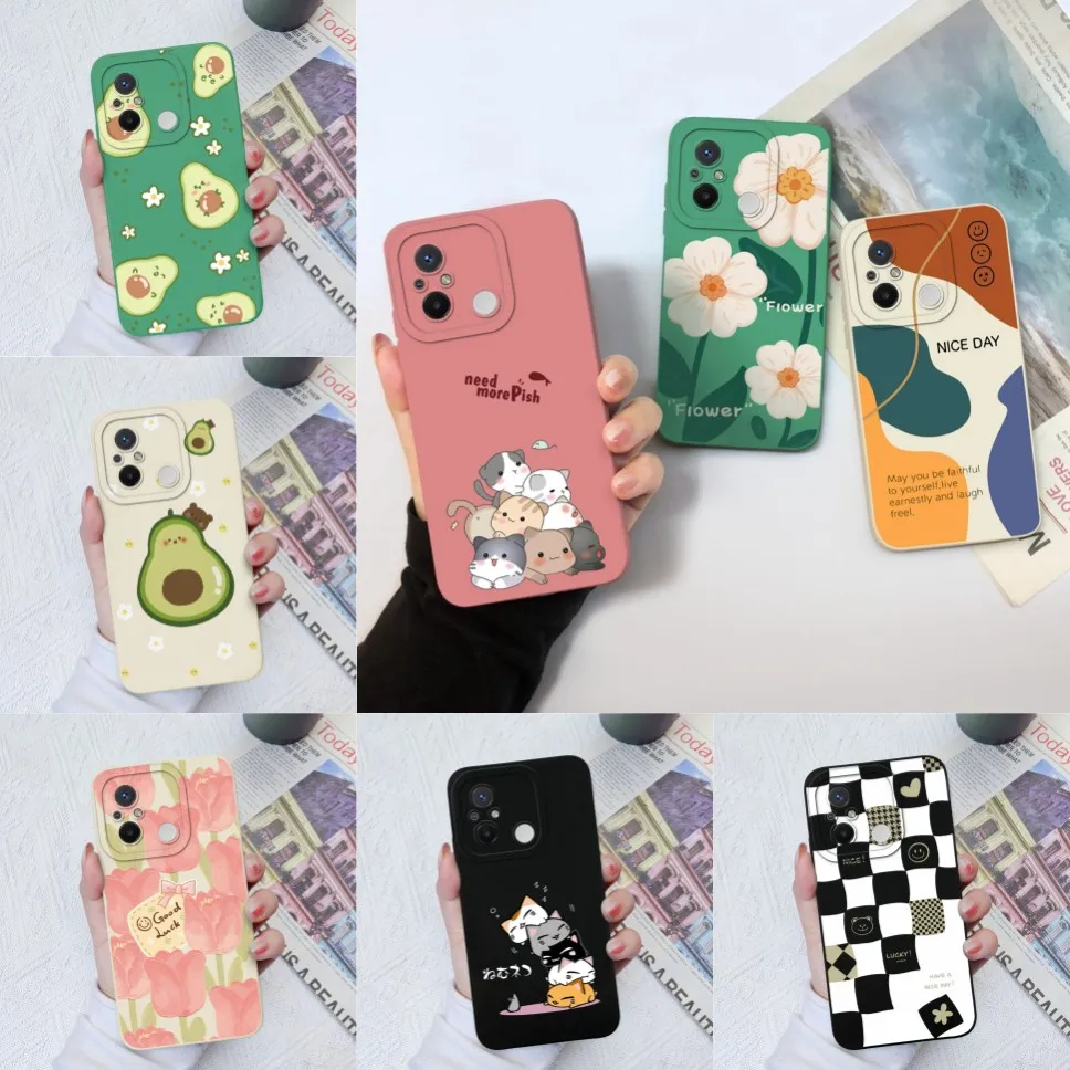 For Redmi 12C 11A Xiaomi Poco C55 Phone Case Flower Avocado Liquid Silicone Back Cover For PocoC55 Redmi12C 11 A 6.71'' Fundas