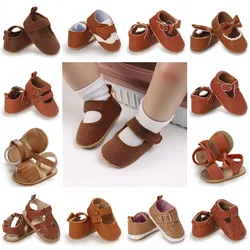 Newborn Soft Soles Brown Girl  Boy Shoes Non-Slip Rubber Soles Cute Big Bow Princess Shoes Breathable Leather Baby Walking Shoes