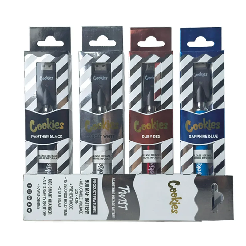 10 قطعة/الوحدة الكوكيز تويست التسخين البطارية مع صندوق 900 مللي أمبير 3.3 فولت-4.8 فولت قابل للتعديل الجهد 510 موضوع Vape القلم السجائر الإلكترونية