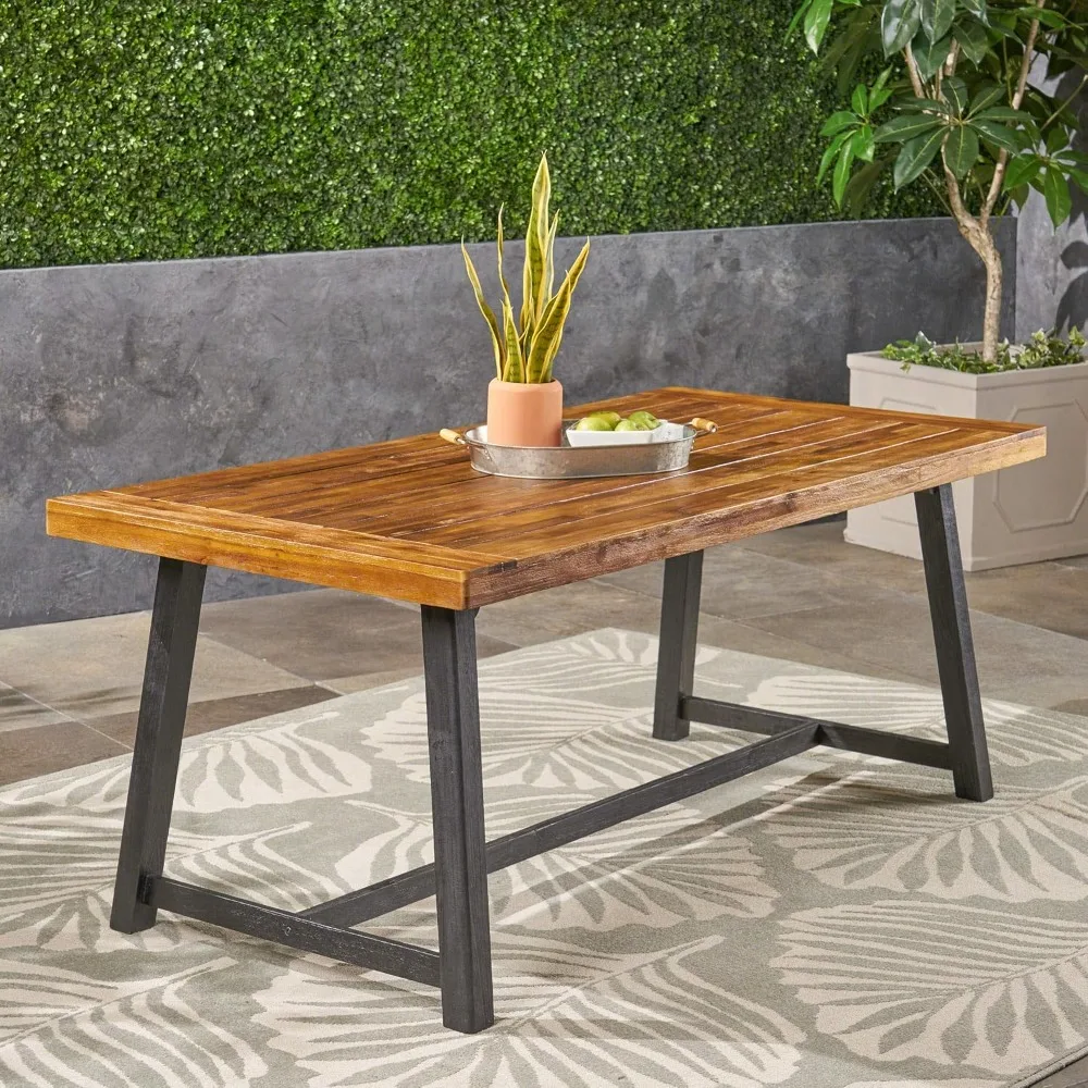 

Knight Home Toby Outdoor Acacia Wood Dining Table, Sandblast Teak Finish and Black