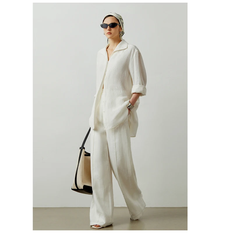 

Linen Women's Long-sleeved Shirt Original Design in the Long White Shirt Temperament Noble and Generous Business Activity Blouse