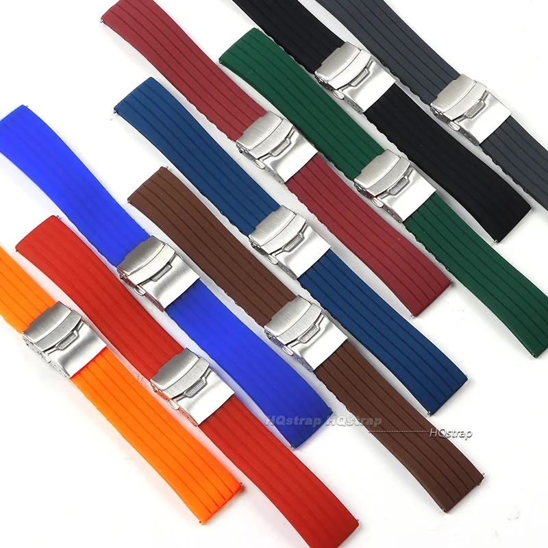 Silicone Rubber Watch Strap Deployment Buckle Band 18mm 20mm 22mm 24mm for Omega Watch Replace Strap for Seiko Sport Straps image 3