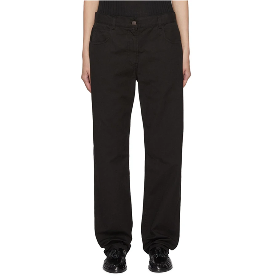 

Минималистичные льняные брюки Maxdutti со средней талией, черные прямые джинсы, джинсовые брюки для женщин, женские брюки и штаны, женская одежда