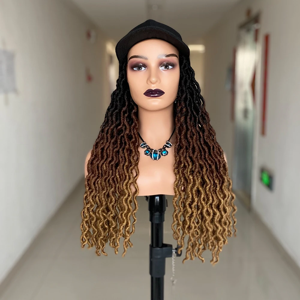 Baseball Cap Hat Wig Hair With Faux Locs Crochet Braiding Crochet Hair For Black Women Ombre Twist Dreadlocks Hair Extensions