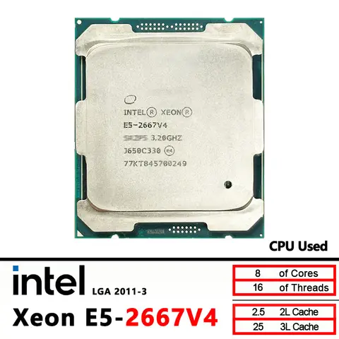 Intel Xeon E5 2667 V4 E5-2667V4 Used 3.2GHz 8-Core 16-Thread CPU Processor L3=25M 135W LGA 2011-3 ﻿