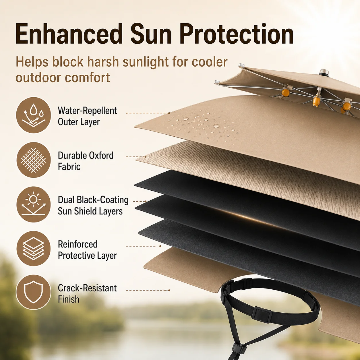 Hands Free Head Umbrella Double Layer Sun Rain Hat with Adjustable Headband for Fishing Gardening