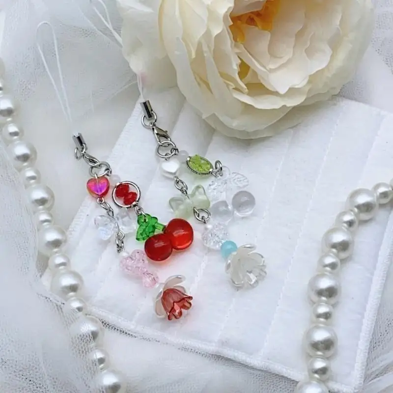 

Multipurpose Trendy Cherry Heart Phone Strap Charm Keycord Accessory for Girls Women Bag Camera Pendant Ornament 20CA