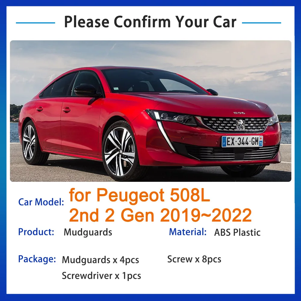 for Peugeot 508 2nd 2 Gen 2019 2020 2021 2022 Mud Flaps Mudguards Splash Fender Guard Front Rear Wheels Car Stying Accessories