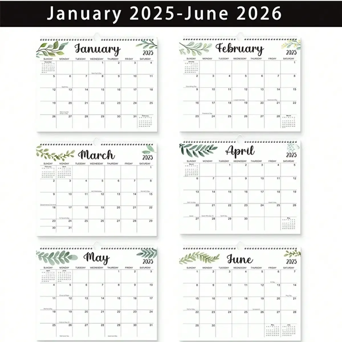 1 Piece 2025 English Creative Calendar Simple Coil Wall Calendar Fresh Plants Coil Wall Calendar