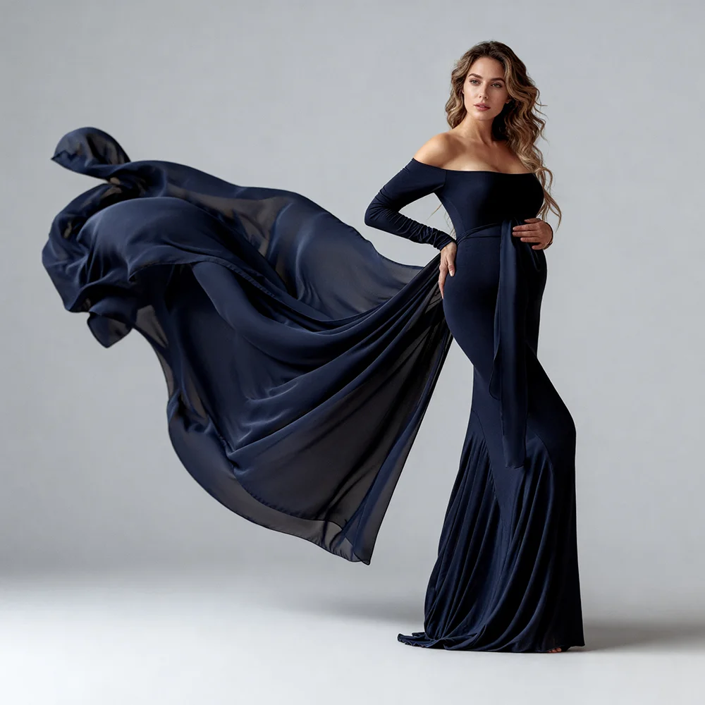 

YEWEN Maternity Dresses Off-the-Shoulder Long Sleeve Maternity Dress Photoshoot Baby Shower Dress for Pregnant Woman YW6491D