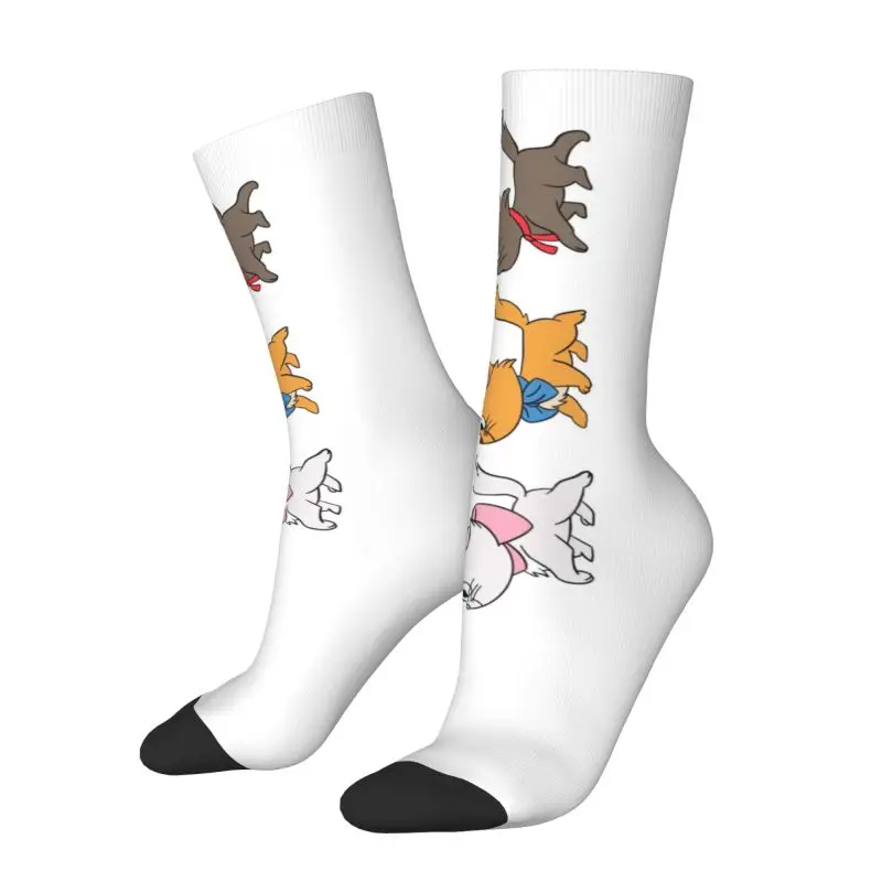 Fun Printed Funny Marie Walking Socks for Men Women Stretchy Summer Autumn Winter Cartoon Kitten Crew Socks