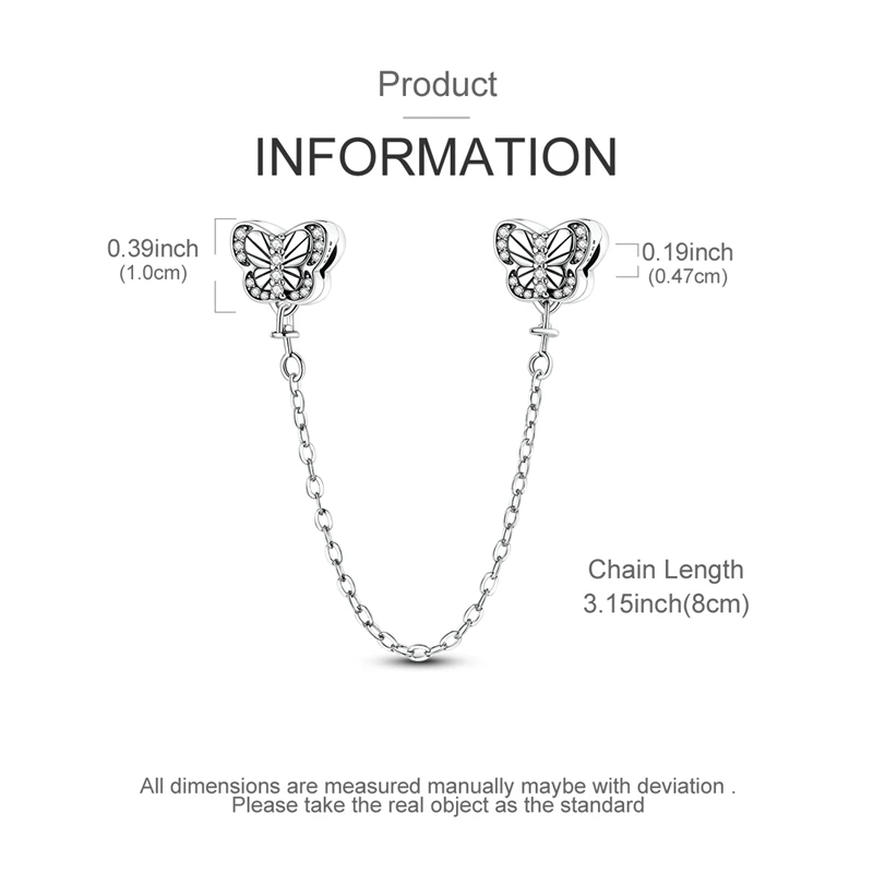 سلسلة أمان كلاسيكية مرصعة بالفضة الإسترليني عيار 925 على شكل فراشة من الزركونيوم وسوار أصلي مجوهرات ذاتية الصنع