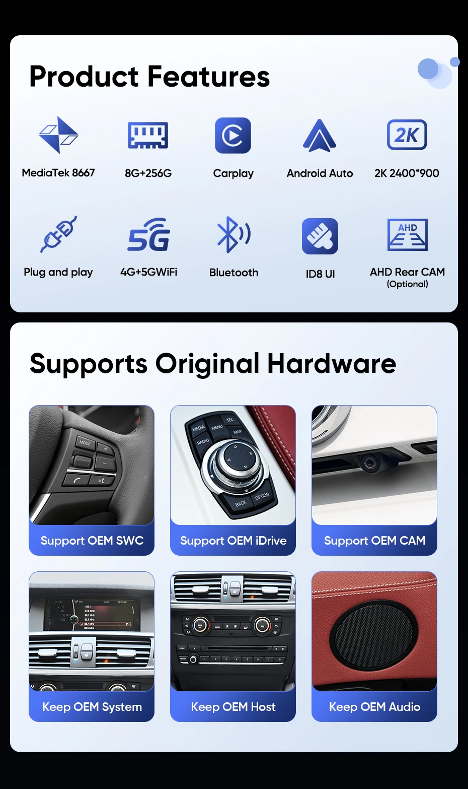 Ainavi Autoradio für BMW X3 F25 X4 F26 2011 2012 2013 2014 2015 2016 NBT Wireless Carplay Android Auto Multimedia IPS Bildschirm – Detail 3