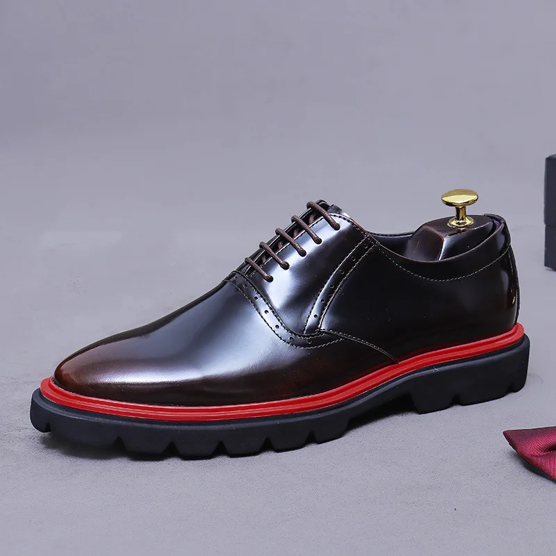 Mens Genuine Leather Thick Sole Oxford Shoes Luxury Formal Brogue Dress Shoes for Men Business Casual Chunky Platform Footwear