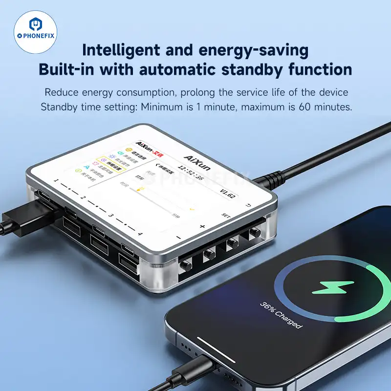 AiXun PF26 Intelligent Multi-channel Charging Station Real Time Monitoring Current Voltage for Phone PC Watch Portable Charge