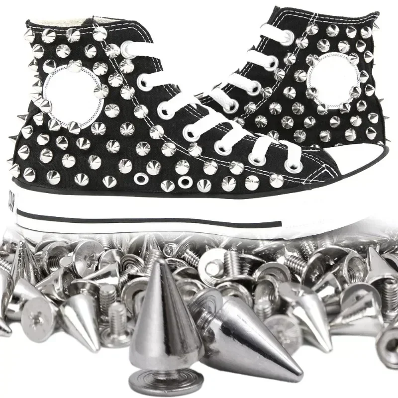 Silberne Kegel-Nieten, Metall-Kegelnieten, Punk-Nieten für DIY-Lederhandwerk, Dekoration von Taschen, Schuhen, Nägeln, Kleidungszubehör – Detail 4