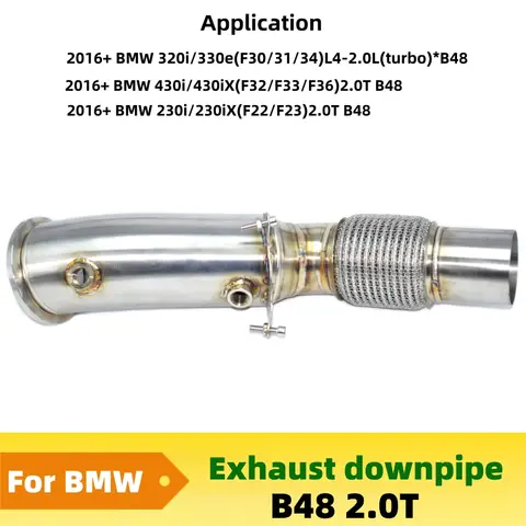 Downpipe Exhaust Pipe for BMW B48 230i 330e 430i 430ix F22 F23 F30 F31 F32 F33 F34 F36 SUS304 Stainless Steel Downpipe 12 best sales f30 exhaust - №1