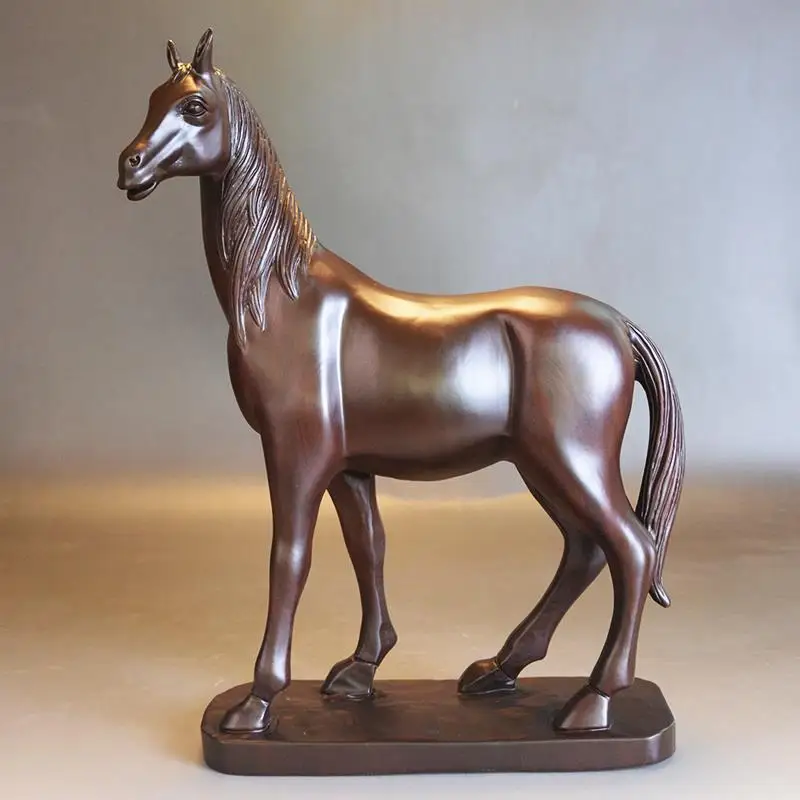 Ebony wood carving zodiac horse ornament solid wood horse to success home study office desktop decoration mahogany crafts