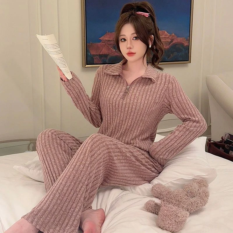 

Sense of Advanced Long-sleeved Pajamas Women's Spring and Autumn and Winter Fallow Can Be Worn Outside Pure Cotton Homewear