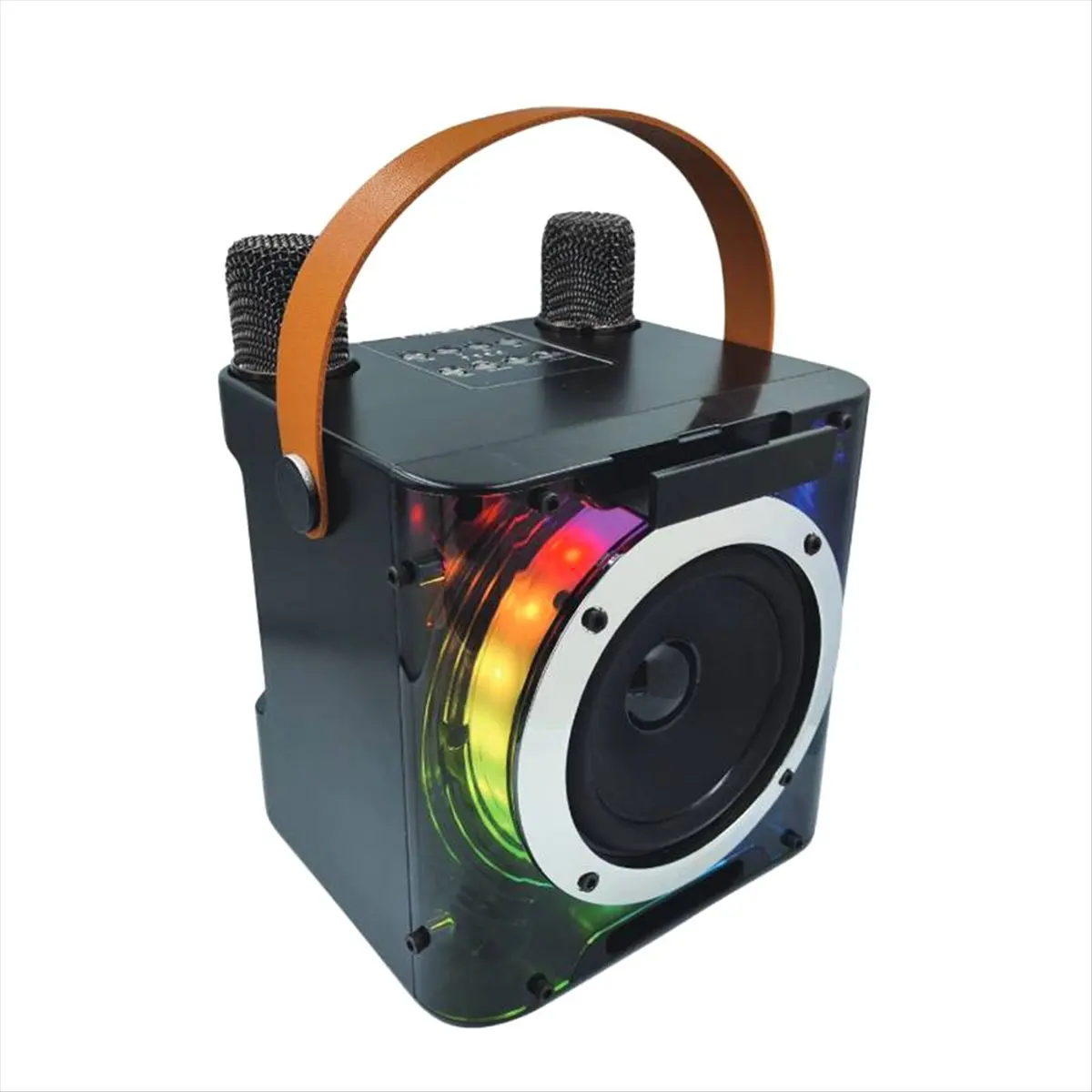 *ABAB High Power Karaoke Bluetooth Speaker Music Rhythm Light Stereo Surround Wireless Subwoofer with Dual Microphone Black