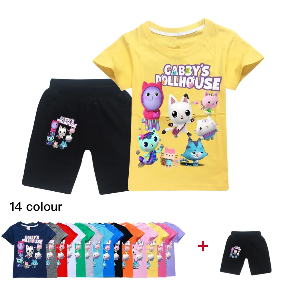

Girls Gabby's Dollhouse Cats Costume Kids Casual Outfits Toddler Boys Short Sleeves T Shirt Shorts 2pcs Sets Children's Clothing