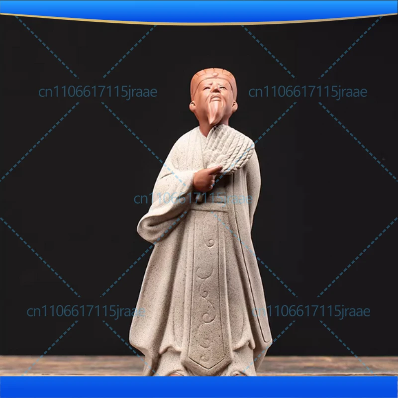 Three Kingdoms Period Zhuge Liang Ceramic statue Zisha handmade sculpture Home decor vintage figure statue Tea set decoration