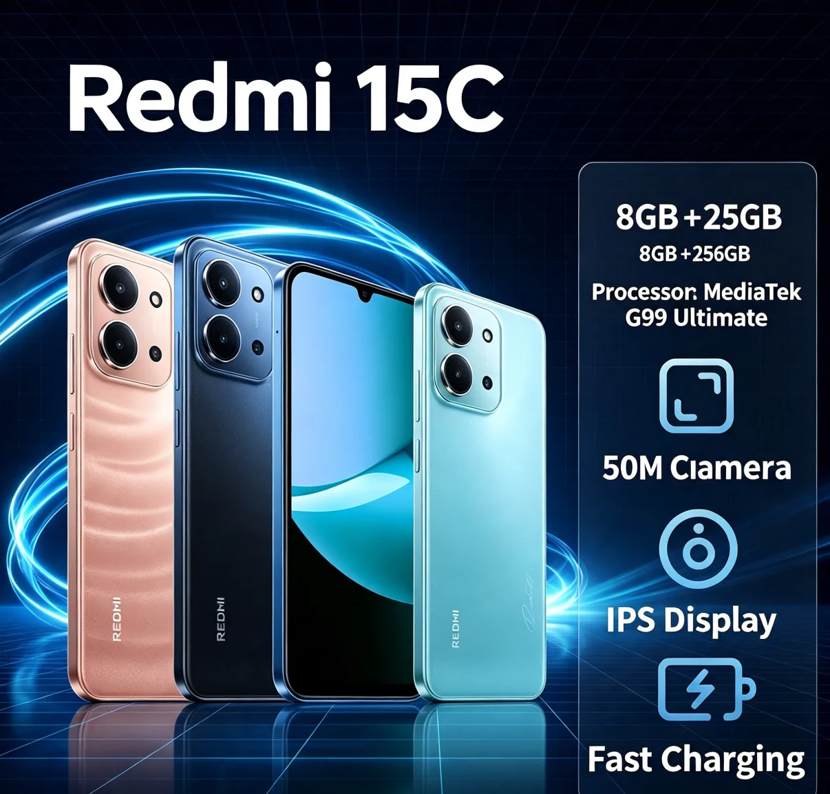 2026 New official Redmi 15C Unlocked Android Smartphone 8+256GB Dual SIM Dual Standby Feature Official Authentic Product