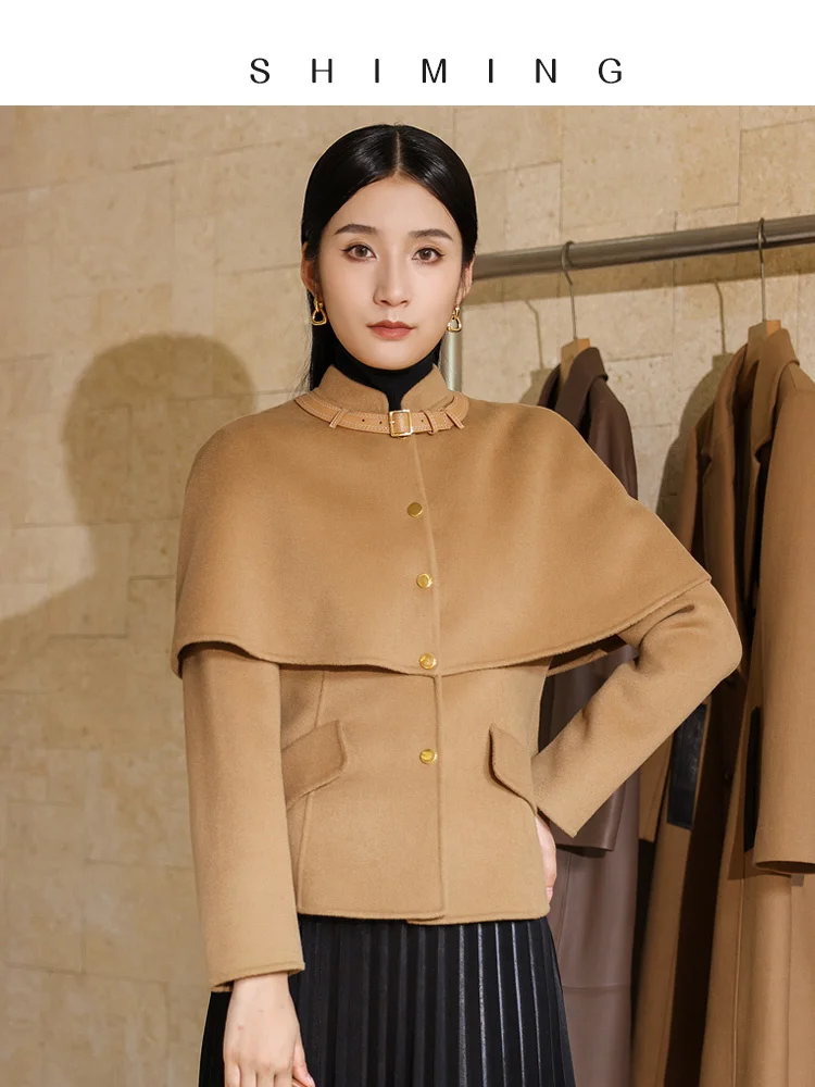 

2023 Autumn and Winter New Small Double Sided Wool Coat Women's Short Fit Pure Handmade Wool Shawl Coat