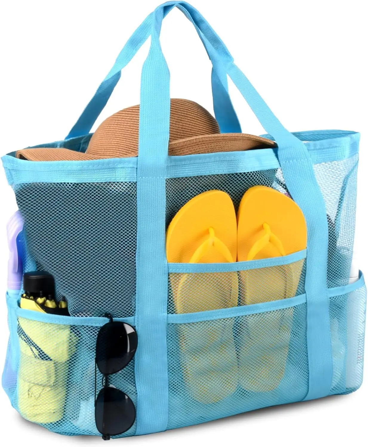 

Mesh Beach Bag with 8 Pockets, Large Tote for Women for Pool Cruise Vacation Essentials