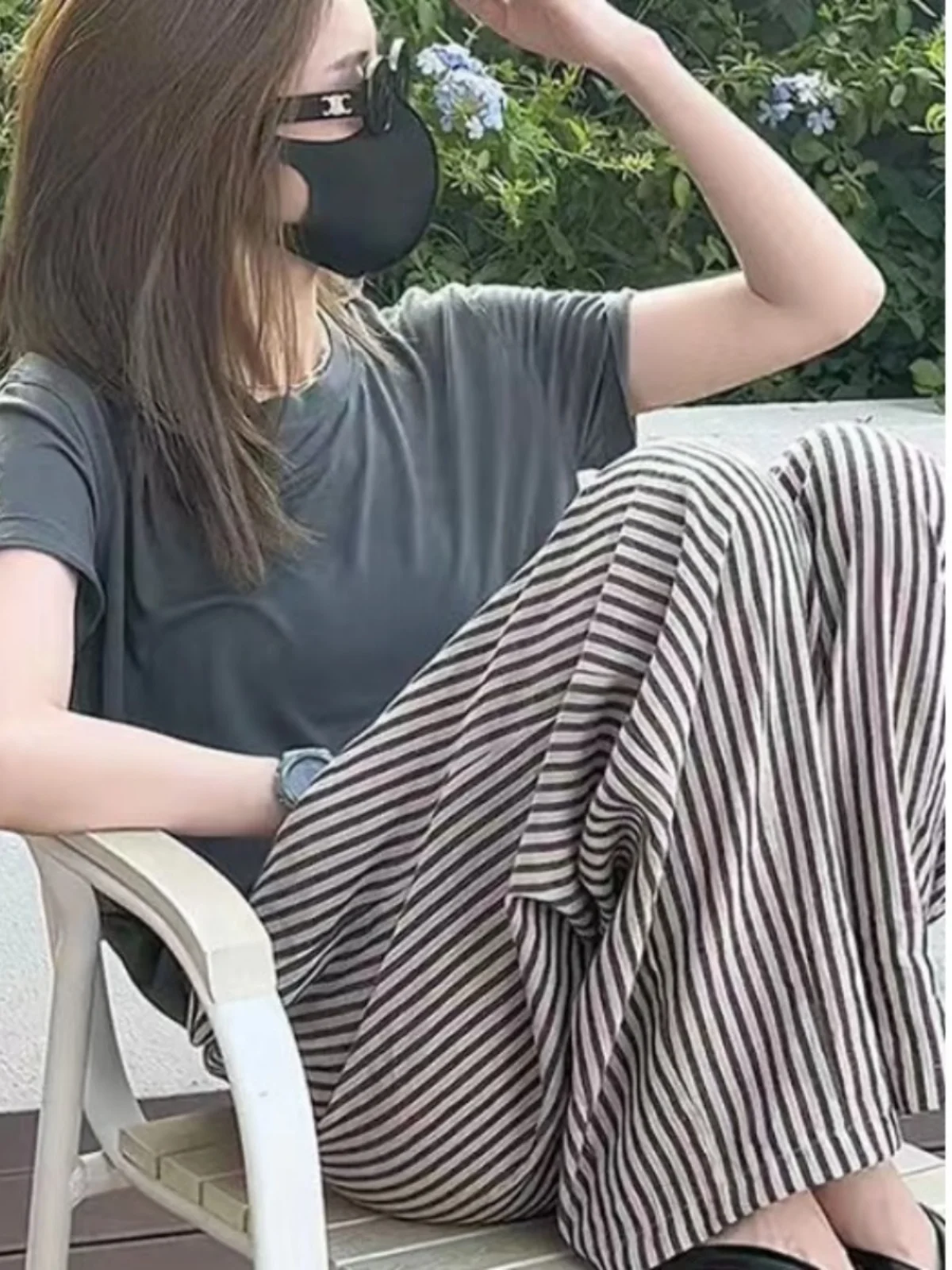 Pantalon coréen à jambes larges pour femmes, fin, ample, amincissant, élastique, taille haute, droit, décontracté, Long, été