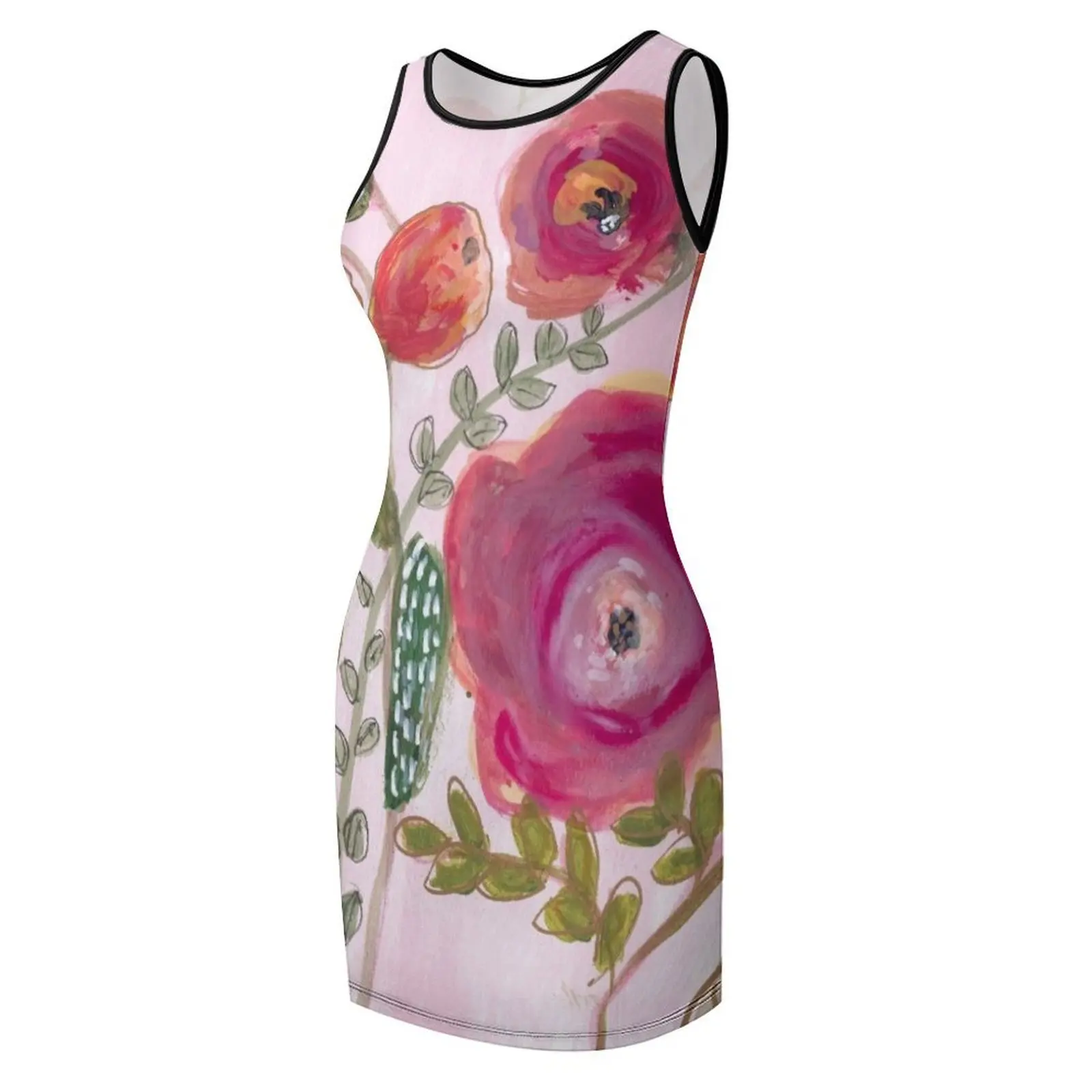 Pink Floral Art Print Sleeveless Sundress Dresses for wedding party clothes for women Beachwear Female clothing