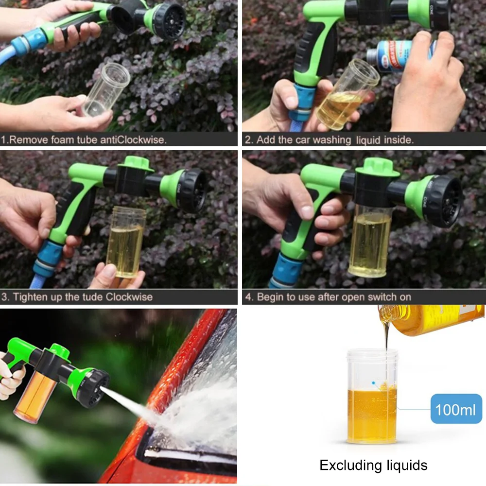 Pressure Hose Nozzle Foam Gun 8 In 1 Jet Spray Gun Soap Dispenser Garden Watering Horse Dog Animal Car Washing Tool Dropshipping