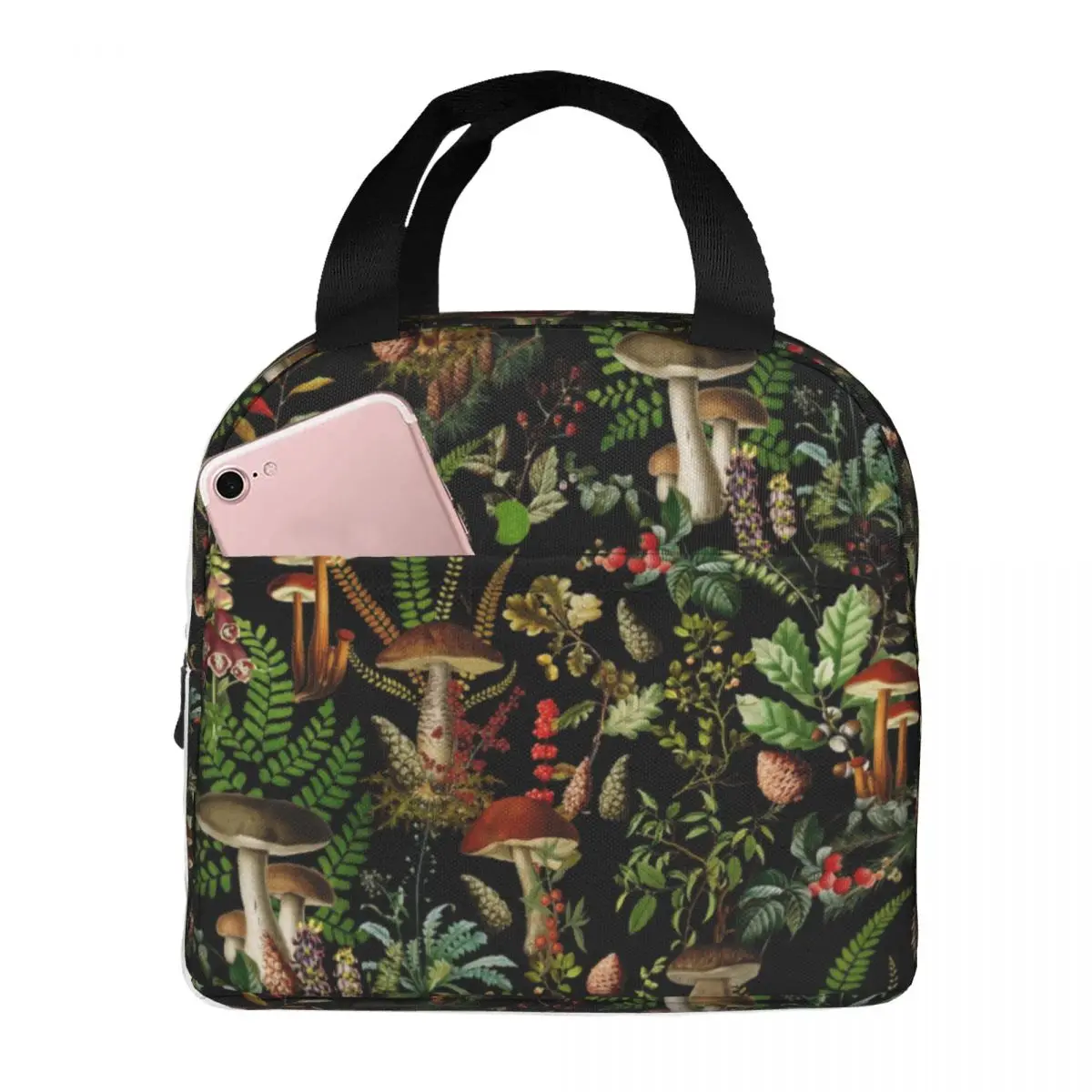 Mushrooms Forest Black Botanical Night Garden Nightgarden Lunch Bag Men Women Thermal Cooler Insulated Lunch Boxes for School