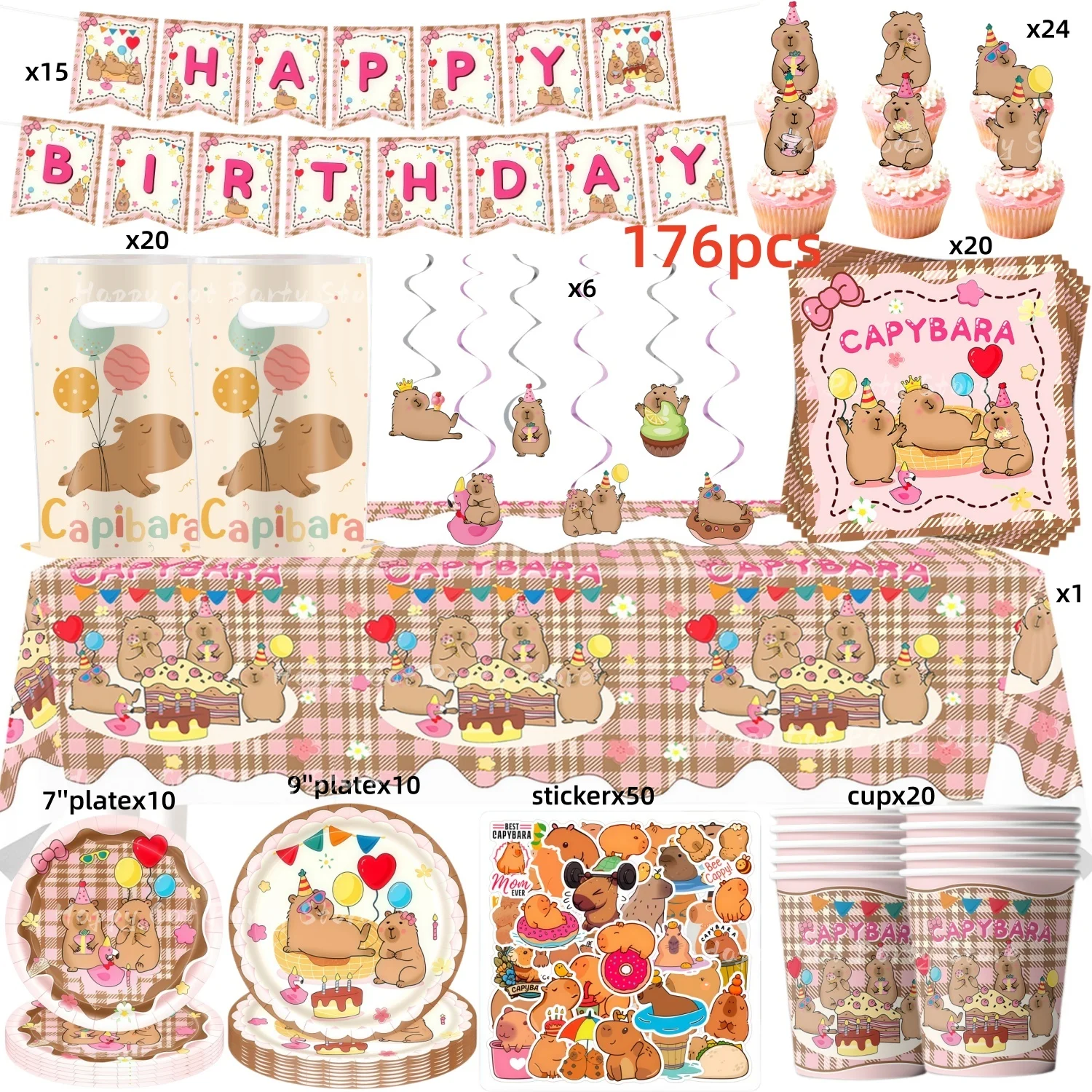 

Pink Capybara Party Supply Decoration Capybara Party Kit Capybara Birthday Tablecloth Plate Cup Napkin Baby Shower Party Favors