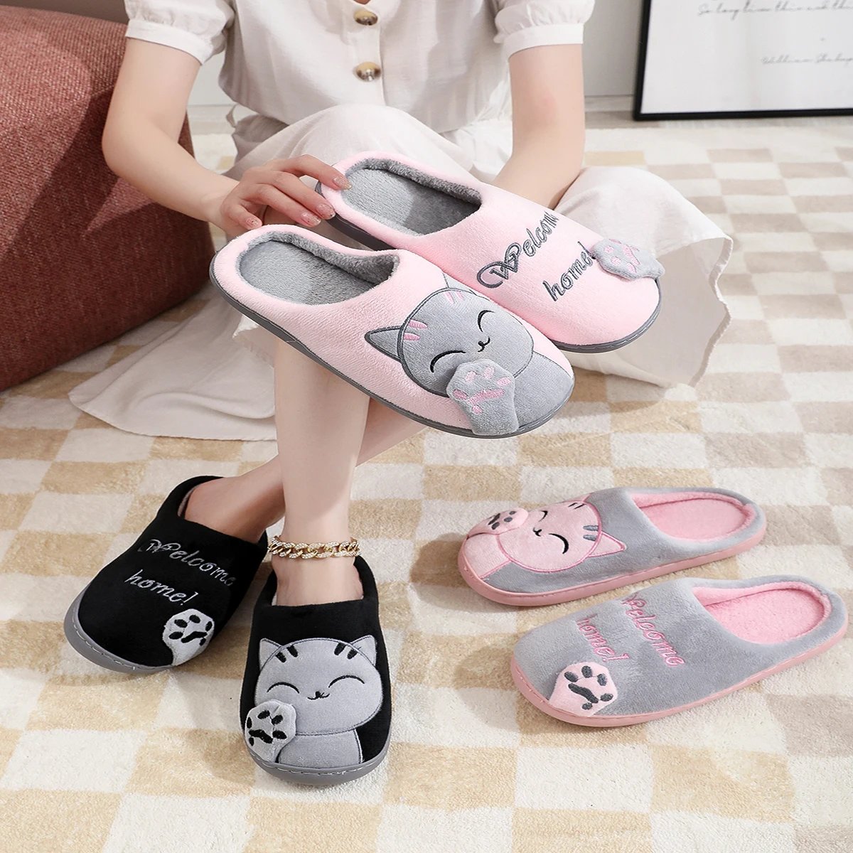 

Fashion Women's Cotton Slippers Autumn And Winter New Cartoon Cute Lucky Cat Shoes Warm And Comfortable Indoor House Slippers