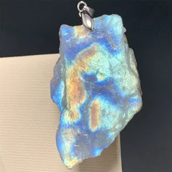 Uglyless Natural Raw Colorful Labradorite Pendants Necklaces Women Rainbow Yellow Orange Green Blue Labrador Beads 925 Silver
