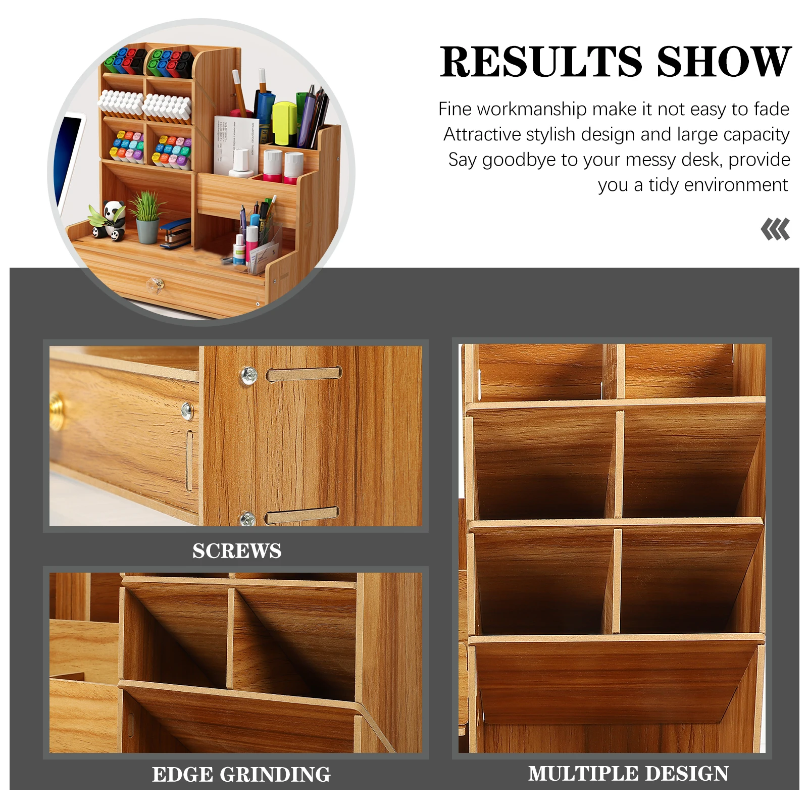 

Pen Holder Stationery Storage Box Desk Organizer Tools Wooden Pencil Tray Multi Function Table Large Capacity Wear Resistant