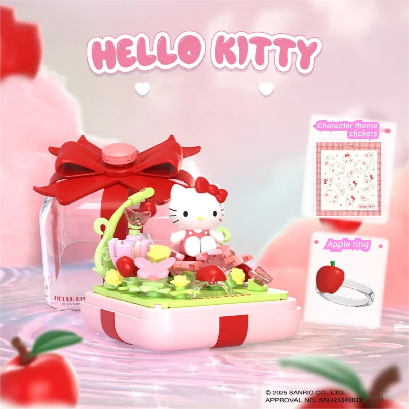 Sanrio 아크릴 링 박스 블라인드 박스 빌딩 블록 Hellokitty Kuromi Pochacco 모델 벽돌 장식품 어린이를위한 장난감 휴일 선물