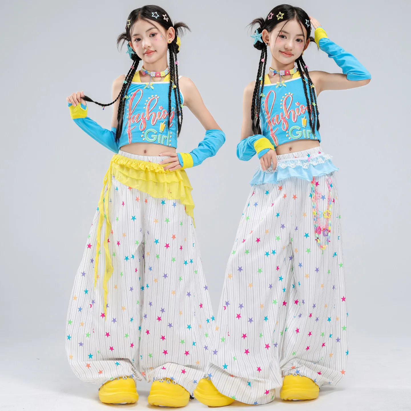 Girls K-pop Blue halter Crop Top Joggers Pants Child Streetwear Girl Group Costume Kids Hip Hop Jazz Street Dance Clothes Set