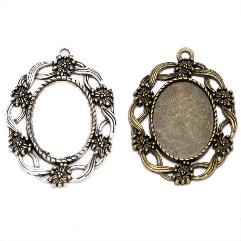 

10pcs filigree cameo cabochon 18x25mm base pendant tray Glass Cabochon Base Setting DIY For Jewelry Making Findings Components B