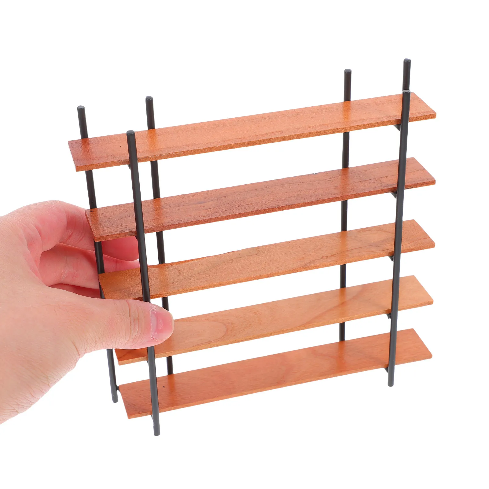Five-Tier Miniature Bookshelf 1:12 Scale Natural Wood Dollhouse Bookcase for Mini Library Display Shelf Decor