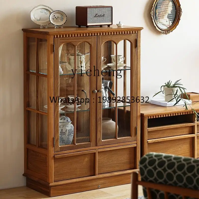 

GZ4-9 French retro wine cabinet solid wood living room TV side cabinet Myanmar teak dining side cabinet