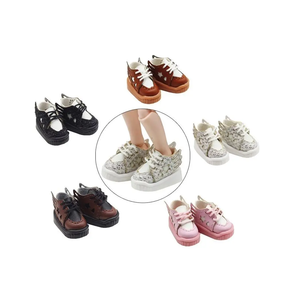 2.6CM 1/12 Bjd Doll Shoes PU Leather Round Toe Doll PU Leather Shoes Lightweight Hollow Out Star BJD Doll Leather Sneakers