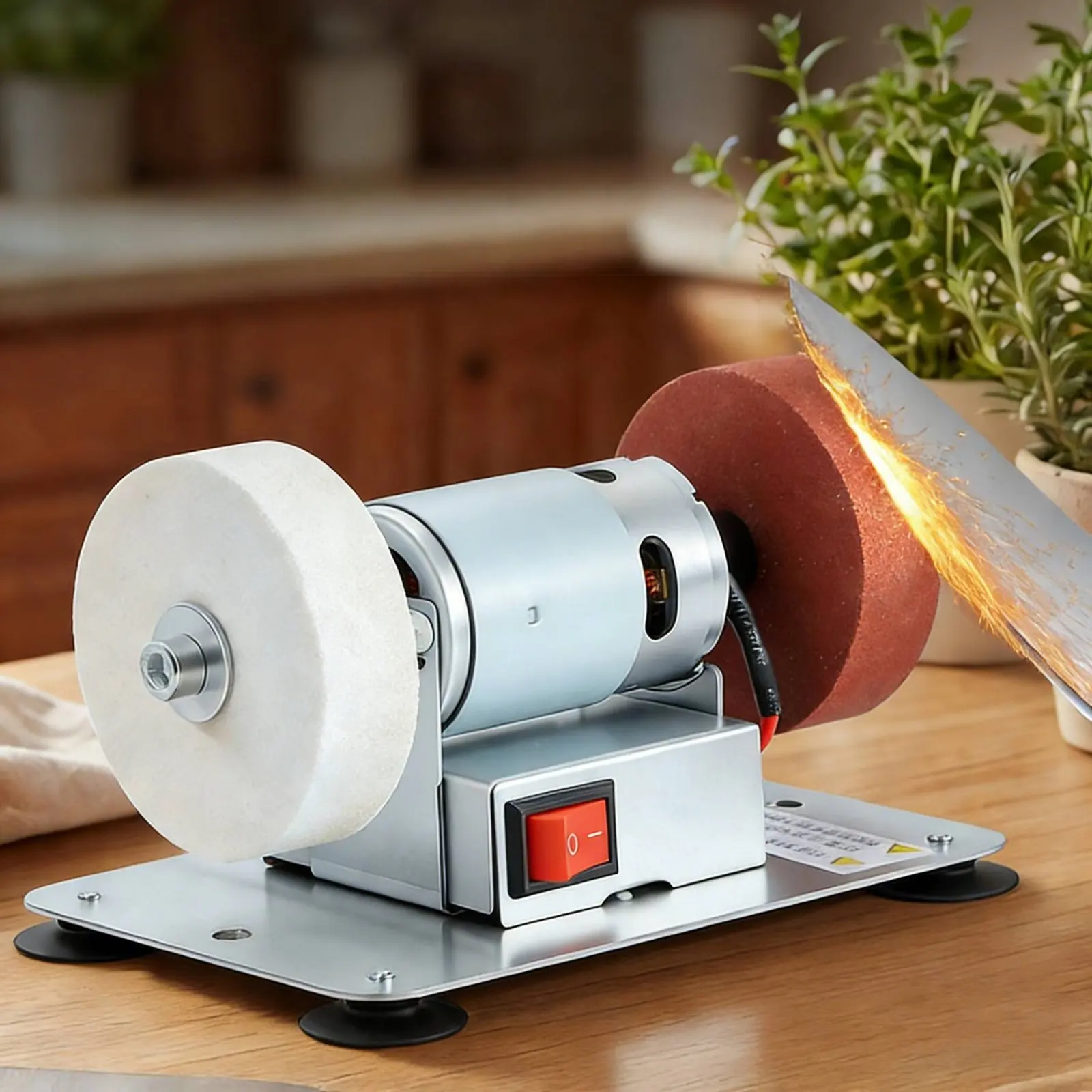 Twin Wheel Bench Grinder Adjustable Mini Bench Grinder Grinding Polishing Machine Stable Base Sharpening Machine for DIY Users