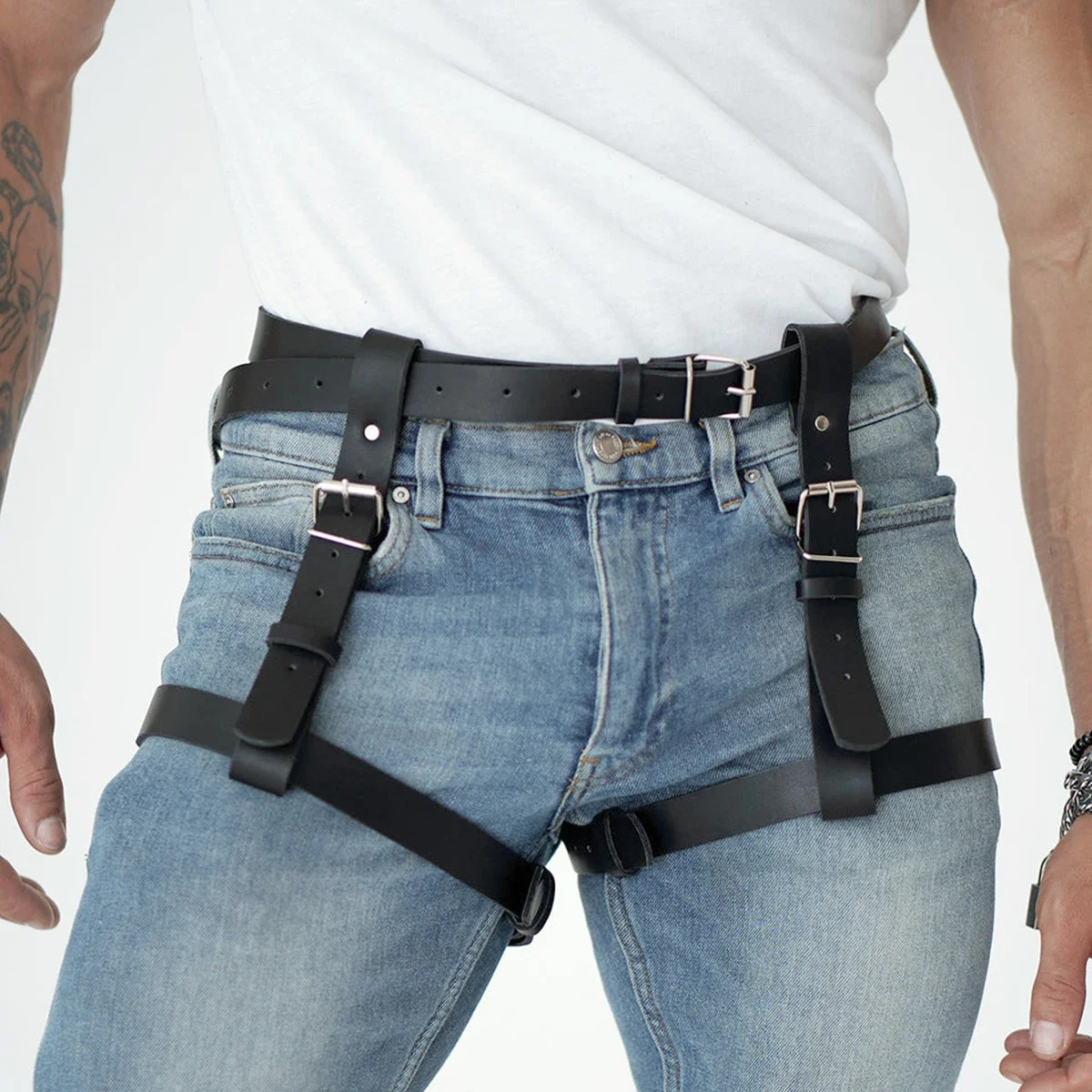 Сексуальные кожаные ремни для ног, мужские ремни в стиле панк, фетиш-связывание, нижнее белье от талии до ног, рейв-фестиваль, одежда, аксессуары