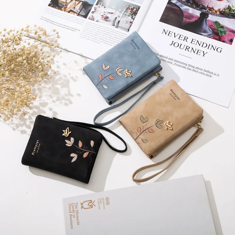 

Fashion Fresh Flower Small Wallet Women Soft Leather Ladies Purses Designer Short Female Wallet Girl Cartera with Wristlet