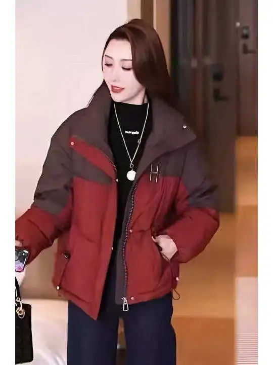 

Winter Thiened Women's ort Faion Bread Sle down Cotton Jaet Loose Fit Cute Korean Version Casual Long Sve Coat