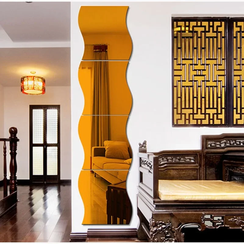 10 قطع من مرآة الموجة ثلاثية الأبعاد ملصق جداري ثلاثي الأبعاد مرآة جدارية حديثة لتزيين غرفة المعيشة وغرفة النوم #3