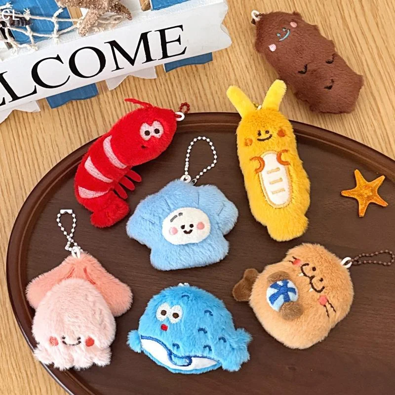 1PC Creative Plush Marine Aquatic Organism Pendant Seafood Market Ocean Plush Toy Crab Lobster Devil Fish Keyring Boy Gir Gift